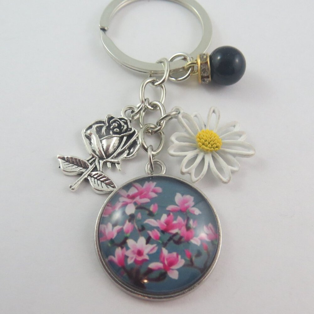 Flower Keychain Floral Key Ring Rose Daisy Charm Spring Flower Lover Gift